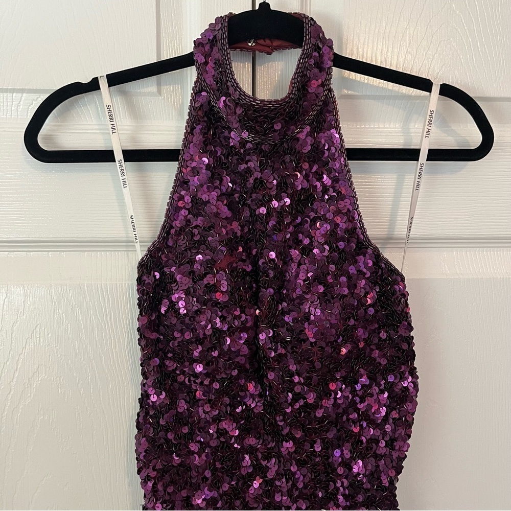 NWT Sherri Hill Purple Sequin Halter Dress Size 2 - Picture 4 of 13